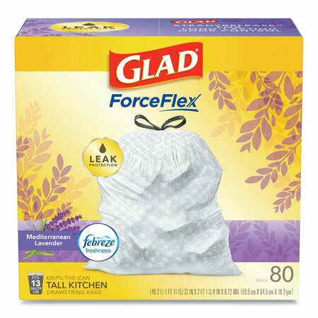 Glad 13 gal Trash Bags, 24 in x 27.38 in, Extra Heavy-Duty, .95 Mil, White, 80 PK 78902BX